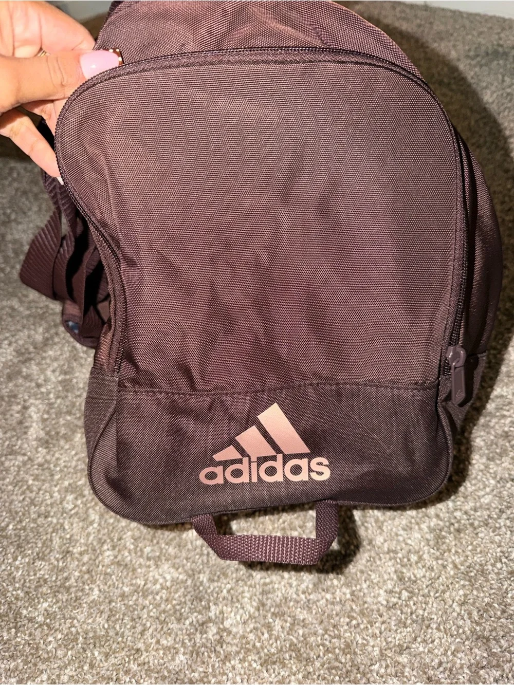 adidas Small Duffel Bag in Burgundy with Pink Logo